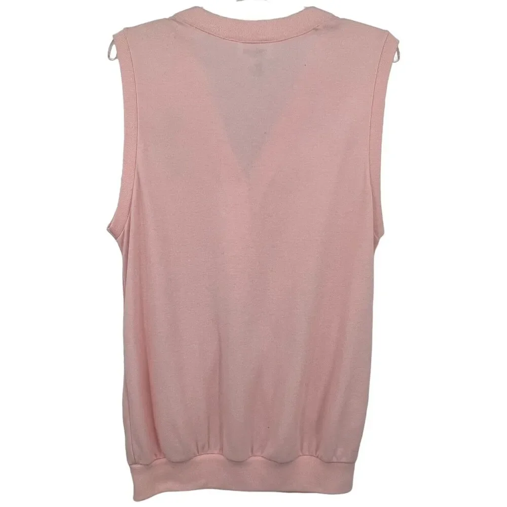 Vintage Adolfo Sport Pink Cotton‎ Blend Embroidered Golfer Novelty Vest Medium